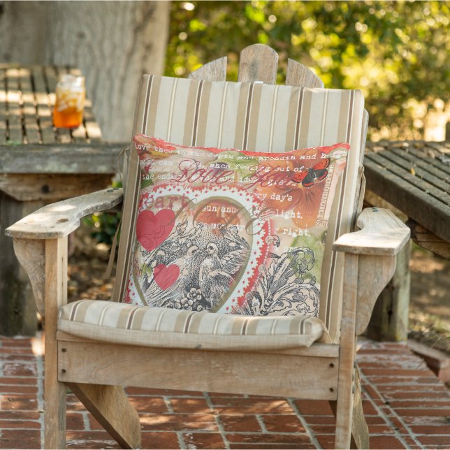 Cojín De Exterior Love Birds Heart Red Art Collage (Silla)
