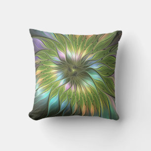 Cojín De Exterior Luminoso colorido Fantasía Flor Fractal Art