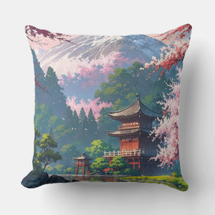 Cojín De Exterior Manta de paisaje del Monte Fuji con flor de cerezo