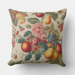 Cojín De Exterior Manzanas, Peras, Uvas, Flor Rosa. Francés pintado