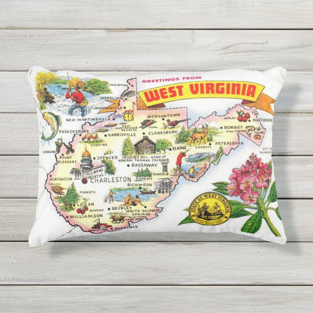 Cojín De Exterior Mapa Antiguo de Virginia Occidental (Anverso)