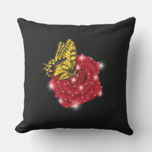 Cojín De Exterior Mariposa en rosa roja con estrellas y gotas de llu
