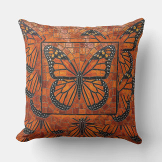 Cojín De Exterior Mariposa Monarca Mosaico Naranja Rojo Negro