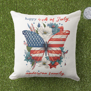 Cojín De Exterior Mariposa Patriótica 4 de Julio Bandera Americana