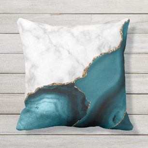 Cojín De Exterior Mármol Blanco Agata Teal Dorado