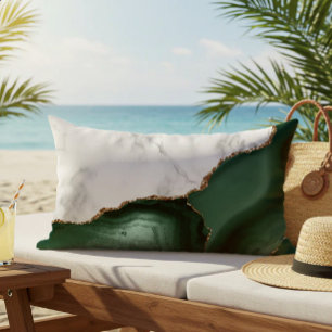 Cojín De Exterior Mármol Blanco Ágata Verde Esmeralda Dorado Brillan