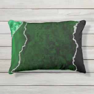 Cojín De Exterior Mármol Verde Bosque Glamuroso Chic Brillo Plateado