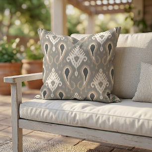 Cojín De Exterior Marrón claro neutro Gris Taupe Ikat Arte Tribal