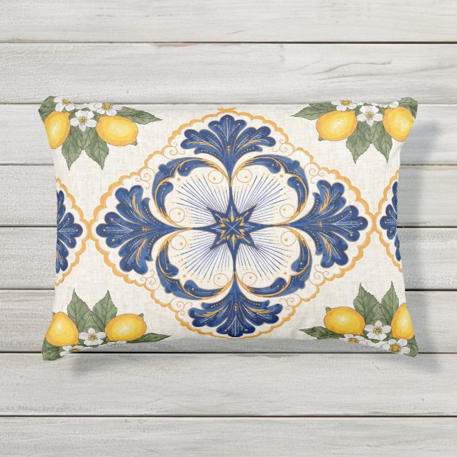 Cojín De Exterior Mediterranean Lemon Tile Italian Talavera (Anverso)