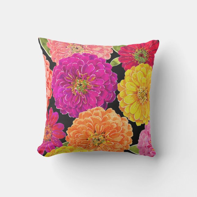 Cojín De Exterior Melocotón púrpura amarillo rosado floral del (Anverso)