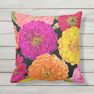 Cojín De Exterior Melocotón púrpura amarillo rosado floral del