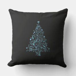 Cojín De Exterior Merry Christmas Tree Stars Black Metallic Blue
