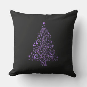 Cojín De Exterior Merry Christmas Tree Stars Black Metallic Purple