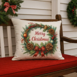 Cojín De Exterior Merry Christmas Wreath 