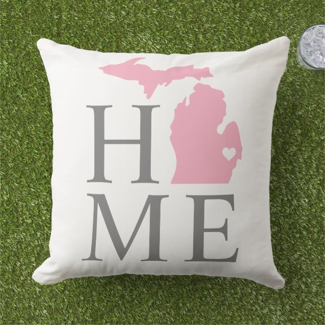 Cojín De Exterior Michigan Hogar Rosa Estado Gris Texto (Césped)
