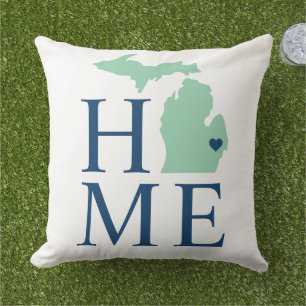 Cojín De Exterior Michigan Home Mint Estado Navy Texto
