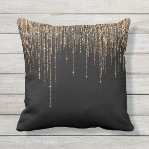 Cojín De Exterior Moda de lujo Black Gold Sparkly Purpurina Fringe