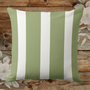 Cojín De Exterior Moda Verde Salvia Y Raya De Cabana Blanca 