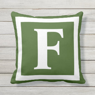 Cojín De Exterior Moderno Pine Green Bold Monograma inicial