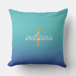 Cojín De Exterior Monograma Azul Ombre Minimalista