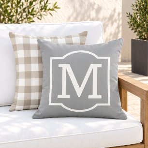 Cojín De Exterior Monograma clásico en gris y blanco con soporte