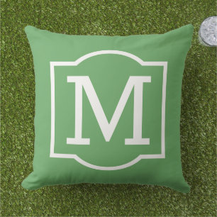 Cojín De Exterior Monograma Clásico Verde Blanco entre Soportes
