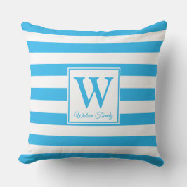 Cojín De Exterior Monograma de franjas azules claras
