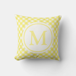 Cojín De Exterior Monograma de Gingham Amarillo Soleado