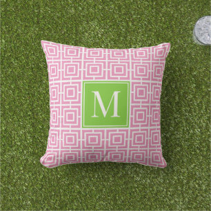 Cojín De Exterior Monograma de rejilla cuadrada Preppy – Rosa y Lima
