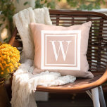 Cojín De Exterior Monograma de Rubor rosa y blanco clásico cuadrado<br><div class="desc">Diseñe su propio personalizado lanzar almohada en cualquier combinación de colores para coordinarse perfectamente con su decoración de casa en cualquier espacio! Utilice las herramientas de diseño para cambiar el color de fondo y el color de borde cuadrado, o agregue su propio texto para incluir un nombre, iniciales de monograma...</div>