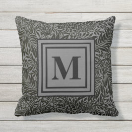 Cojín De Exterior Monograma del patrón botánico gris oscuro subestim