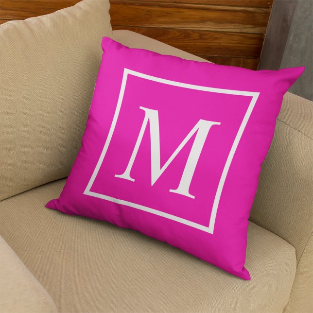Cojín De Exterior Monograma elegante de Personalizar Fuchsia (Subido por el creador)