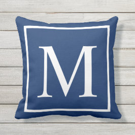 Cojín De Exterior Monograma elegante Personalizar azul