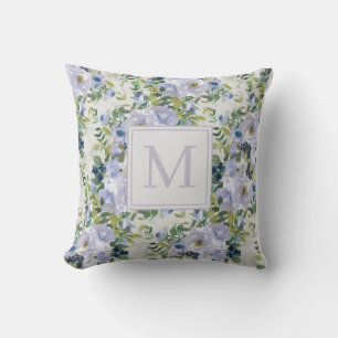 Cojín De Exterior Monograma floral azul polvoriento y navy blanco li