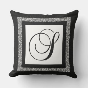 Cojín De Exterior Monograma Inicial S Blanco Negro