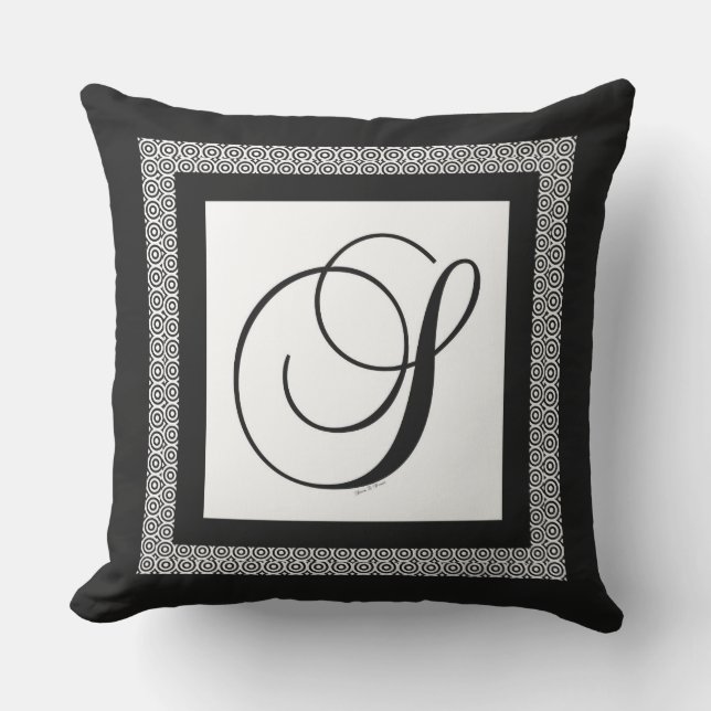 Cojín De Exterior Monograma Inicial S Blanco Negro (Anverso)