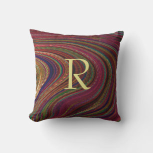 Cojín De Exterior Monogramas Olas Rojas Abstractos Patrones Swirls C
