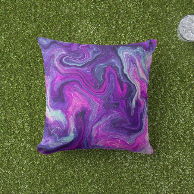 Cojín De Exterior Morado, azul, marble rosado, arte fluido (Césped)