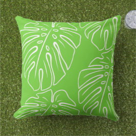 Cojín De Exterior Motif De Leaf Tropical Blanco Sobre Verde Lime