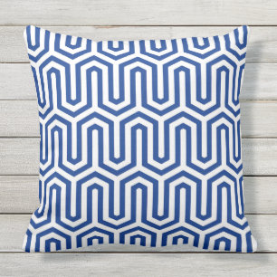 Cojín De Exterior Motif egipcio Deco - azul cobalto y blanco