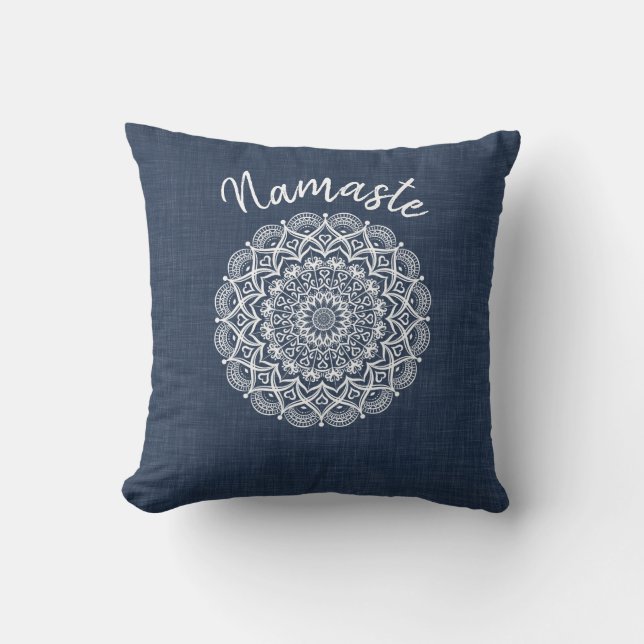 Cojín De Exterior Namaste Mandala Navy Blue Modern (Anverso)