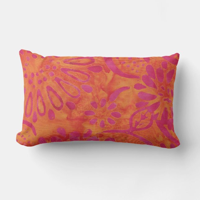 Cojín De Exterior Naranja Boho Rosa Batik Patrón floral al aire libr (Anverso)