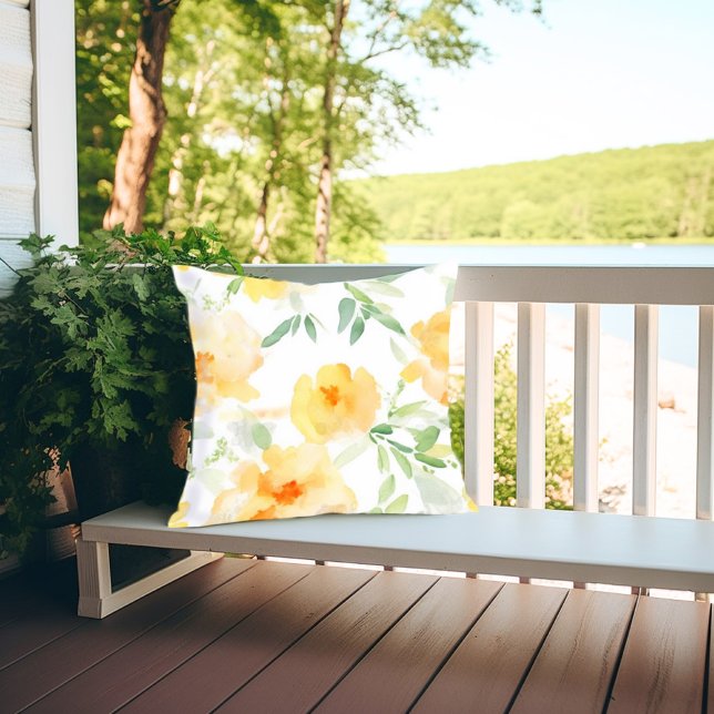 Cojín De Exterior Naranja de melocotón amarillo elegante acuarela fl (Subido por el creador)