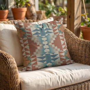 Cojín De Exterior Naranja quemado Taupe Brown Arte Tribal Azul Verde