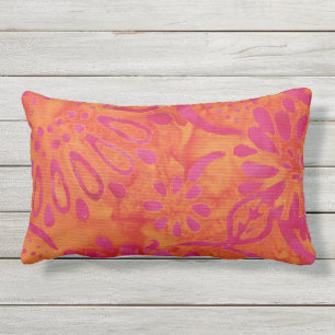 Cojín De Exterior Naranja Rosa Boho Batik Patrón Floral Exterior