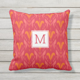 Cojín De Exterior Naranja rosa Bonito Personalizado Floral Ikat Mono