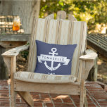 Cojín De Exterior Nautical Anchor Nombre de la familia Fecha Bandas<br><div class="desc">Nautical Anchor Nombre Familia Fecha Nave Bandas Azules Al Aire Libre Almohada</div>