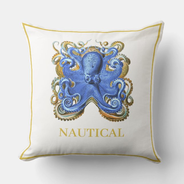 Cojín De Exterior Nautical Blue Stripe Octopus Bote Beach House (Anverso)