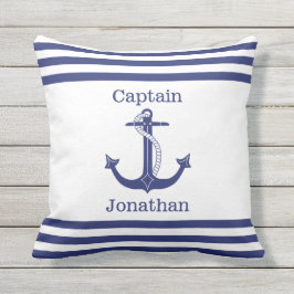 Cojín De Exterior Nautical Captain Blue Anchor Añadir nombre