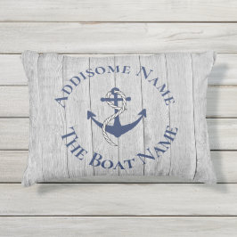 Cojín De Exterior Nautical Family Boat Name Navy Anchor gray wood A